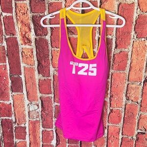 Beachbody Focus T25 Pink Yellow Athletic women’s Tank top size Large
